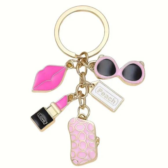 Pink Black Enamel Fashion Keychain - Picture 1 of 1